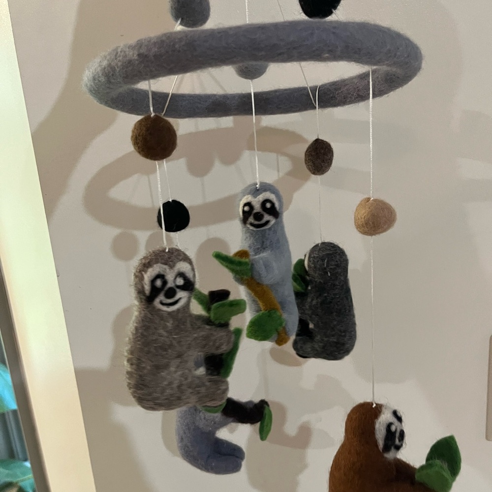 Felt Sloth Mobile with Gray Hoop